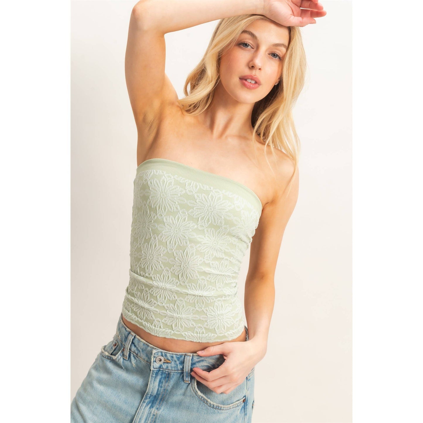 Strapless Jacquard Top