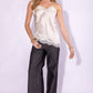 LACE TRIM ASYMMETRIC HEM CAMI SATIN TOP