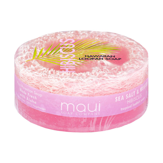 Hibiscus Sea Salt & Kukui Exfoliating Loofah Soap