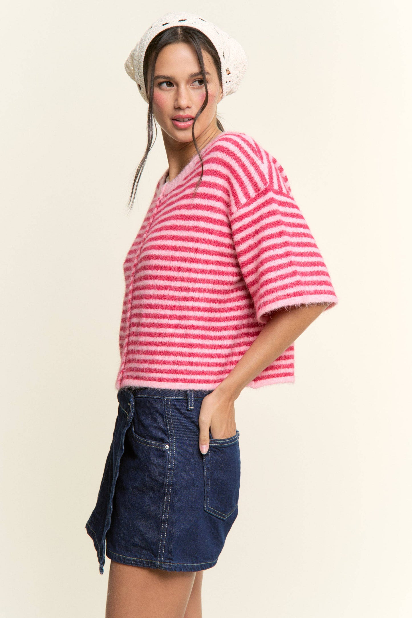 Multi Striped Cropped Soft Knit