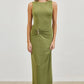 Gold Accent Ruched Slinky Maxi Dress