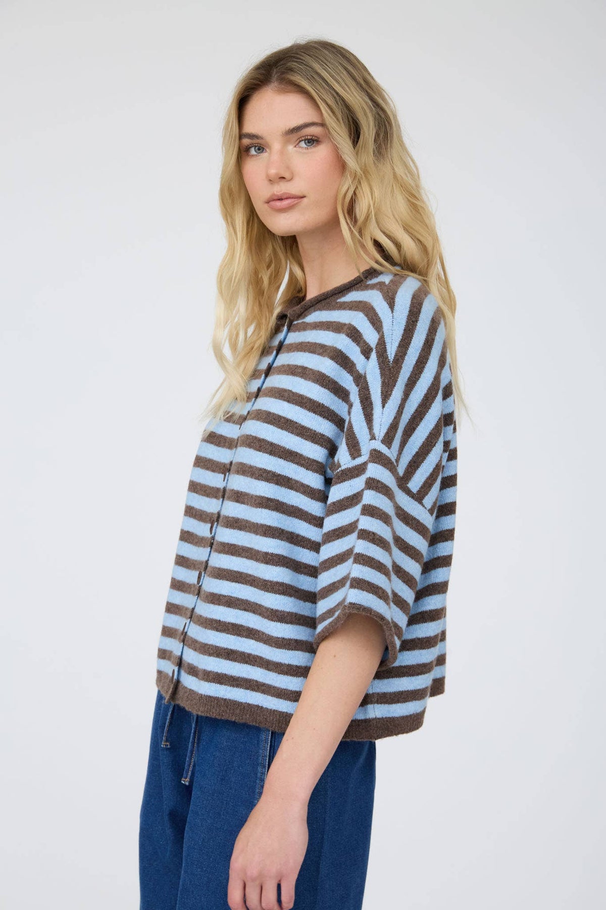 Leah Striped Short Sleeve Cardigan
