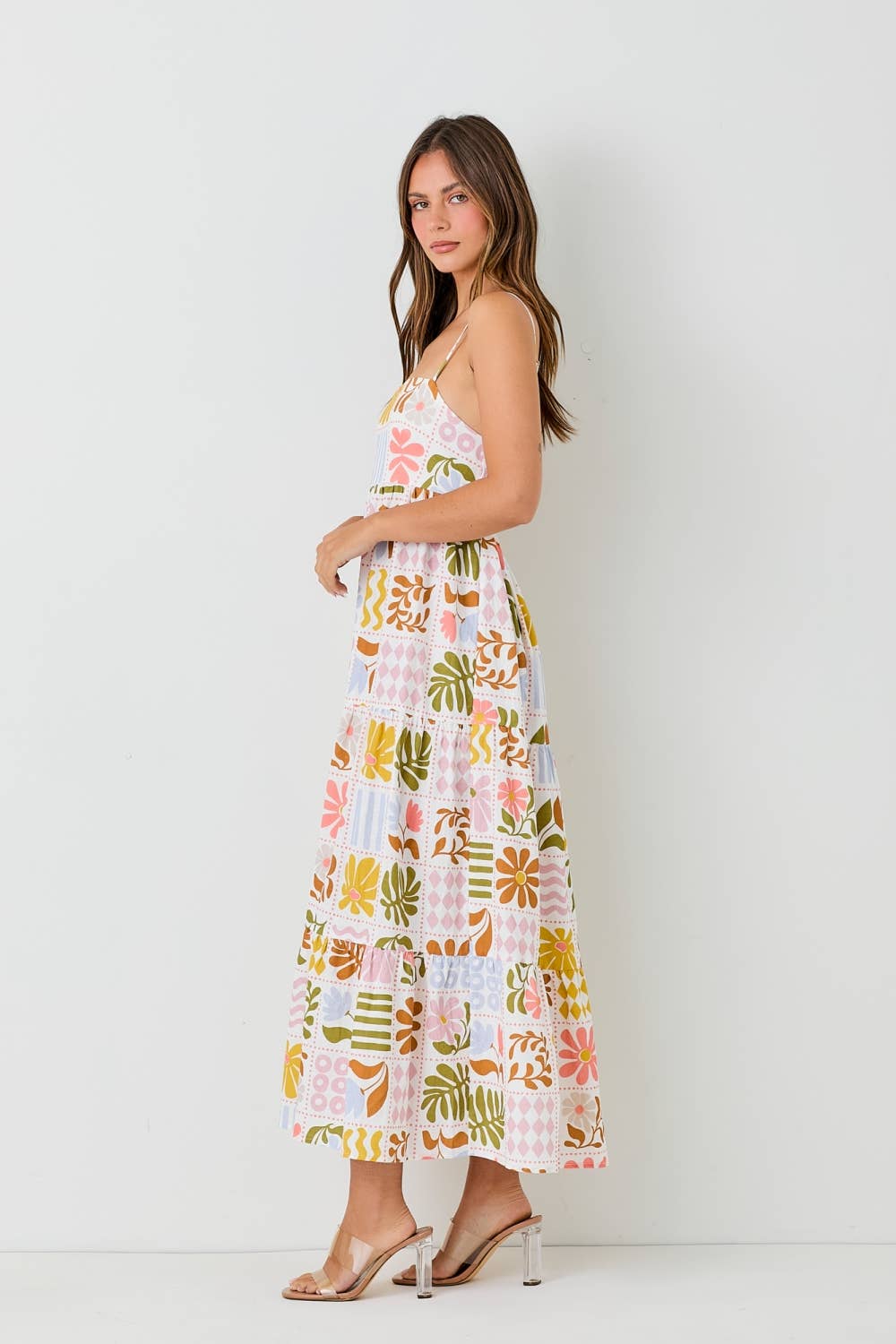 Abstract Floral Print Smocked Back Sundress