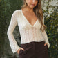 Scalloped V-Neck Long Sleeves Sheer Lace Top