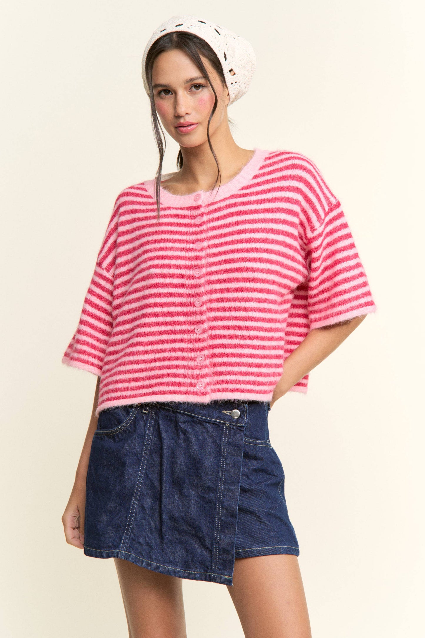 Multi Striped Cropped Soft Knit