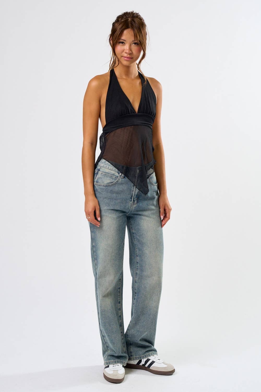 Knit Jersey & Chiffon Halter Top