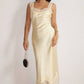 Lace Trim Satin Midi Dress