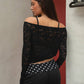 Maple Leaf Lace Boat Off-Shoulder Long Sleeve Top