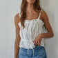 Woven Eyelet Button Down Square Neck Top