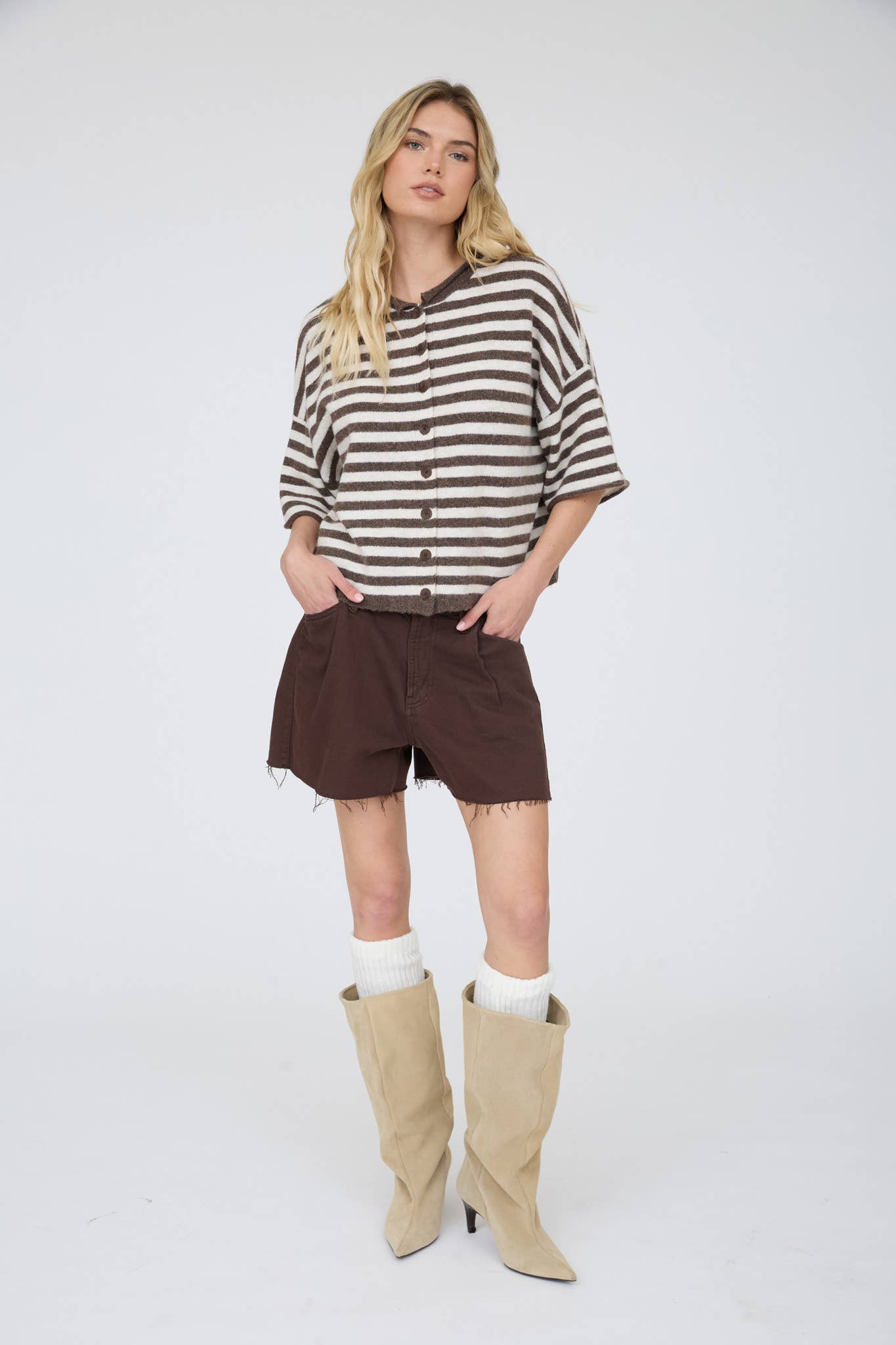 Leah Striped Short Sleeve Cardigan