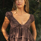 V-Neck Boho Lace Trim Puff Sleeves Babydoll Top