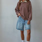 Knit Ribbed Striped Half Button Up Collared Pullover