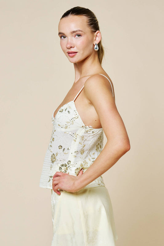 Floral Sequin And Bead Embellished Cami Top