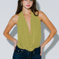 Cowl Neck Plunging Back Tie Top