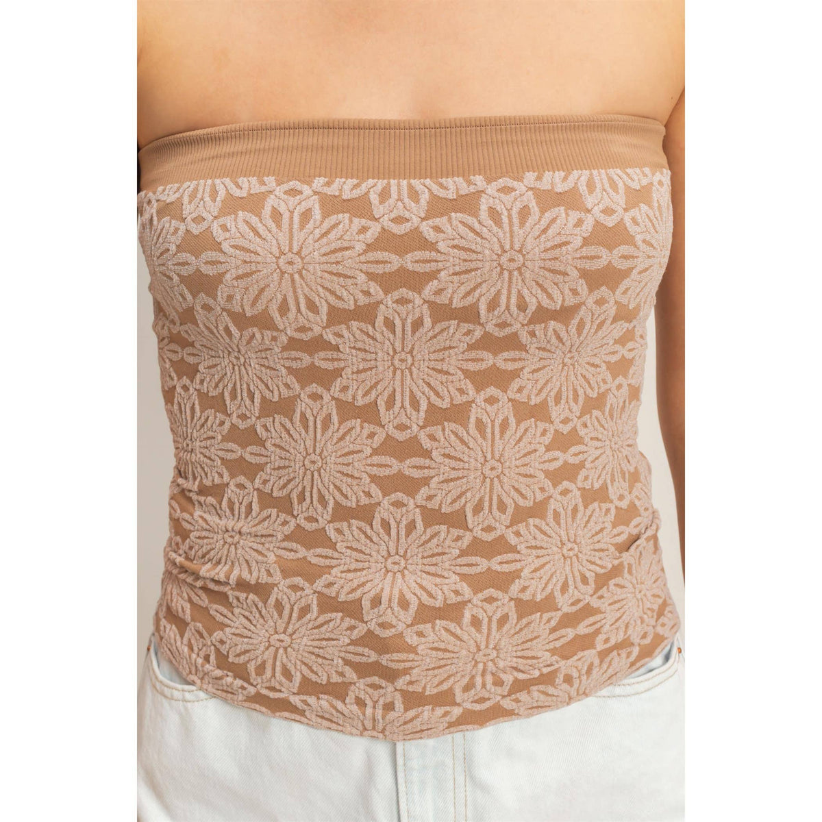 Strapless Jacquard Top