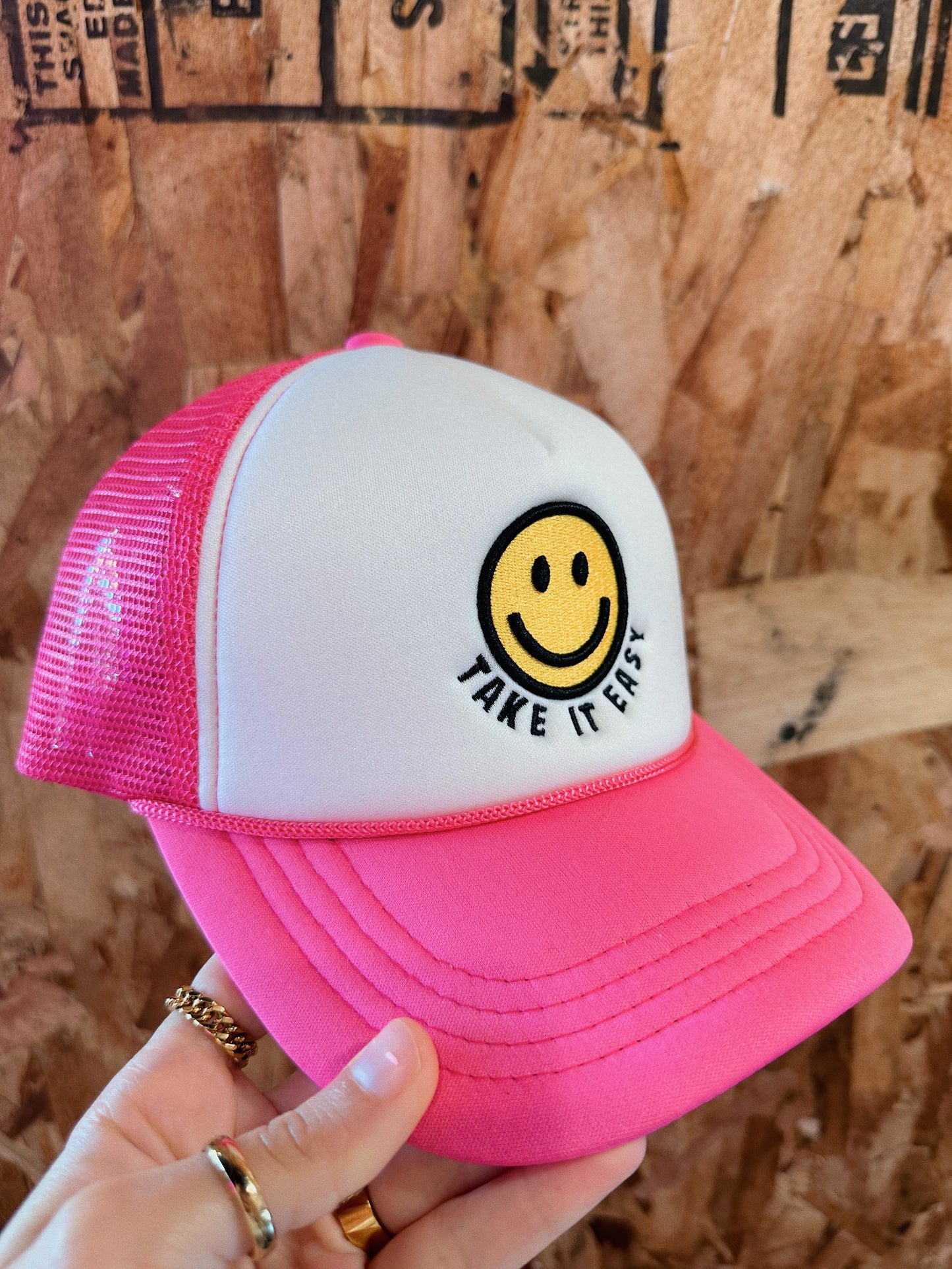 Hot Pink Smiley Trucker Hat