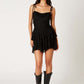 Black Lace Tiered Mini Dress