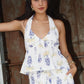 Vase Print Halter Peplum Top