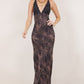 Animal Print Lace Contract Open Back Maxi Dress