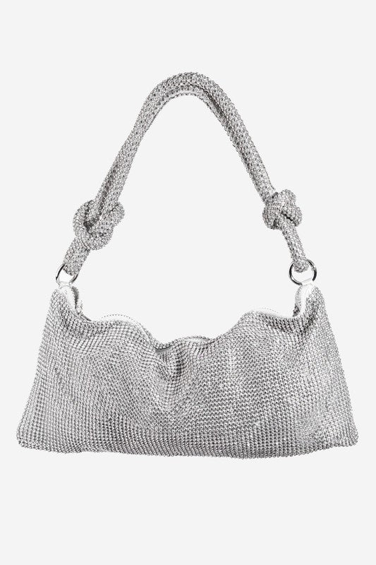 Silver Rhinestone Studded Hobo Bag