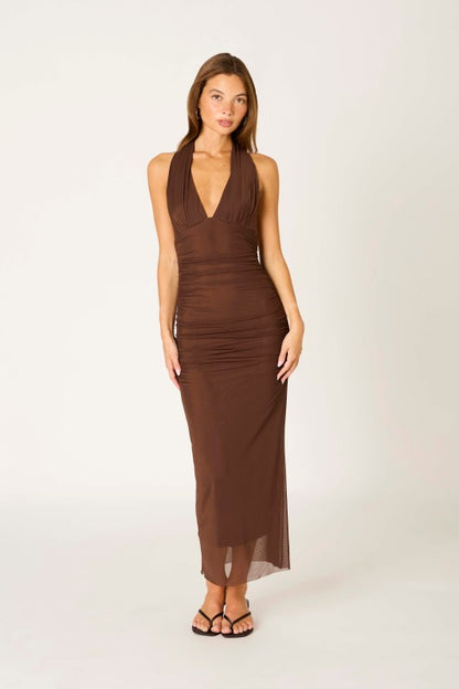 Mesh Halter Midi Dress