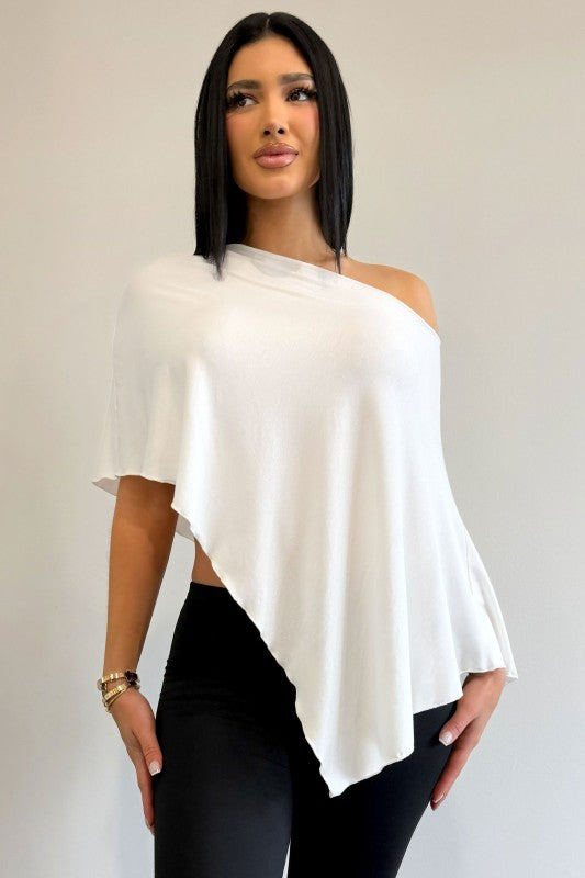 Off Shoulder Asymmetrical Knit Cape