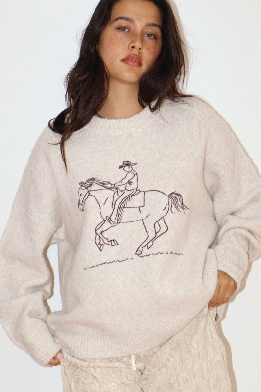 Embroidered Cowboy Knit Sweater