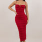 Red Ruched Bodycon Midi Dress