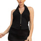 Halter Neck Zip-Up Slit Crop Top