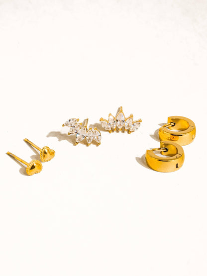 Anouk 18K Gold Non-Tarnish Hearts, Hoops &CZ Earring