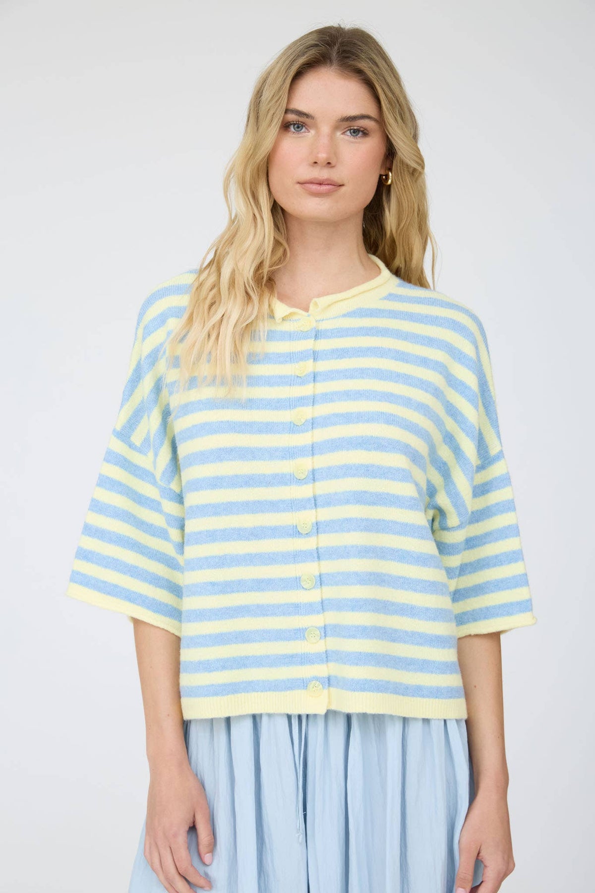 Leah Striped Short Sleeve Cardigan