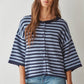 Knit Sweater Striped Quarter Sleeve Cardigan