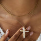 Aurise 18K Gold Non-Tarnish Freshwater Pearl Cross Necklace