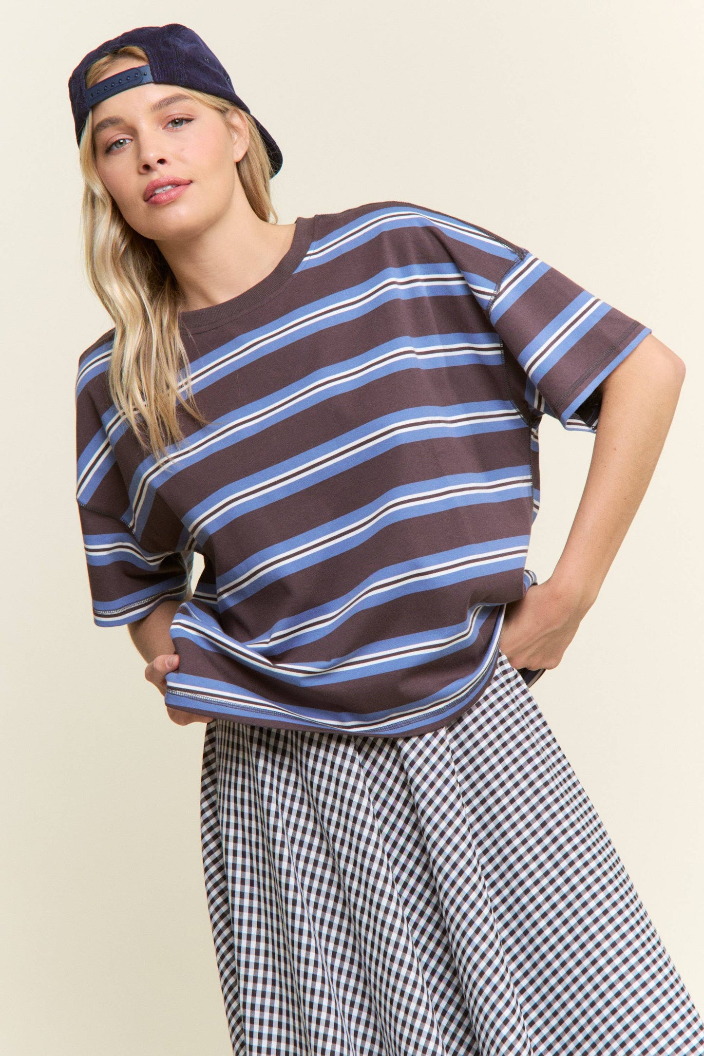 Stripe Oversized Short Sleeve Top