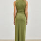 Gold Accent Ruched Slinky Maxi Dress