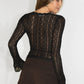 Scalloped V-Neck Long Sleeves Sheer Lace Top