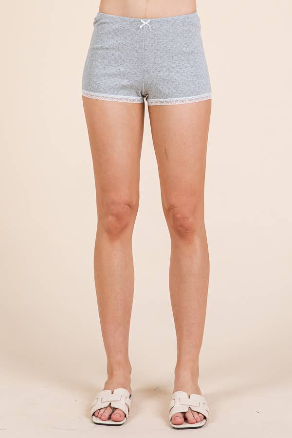 Pointelle W/Lace Mini Shorts