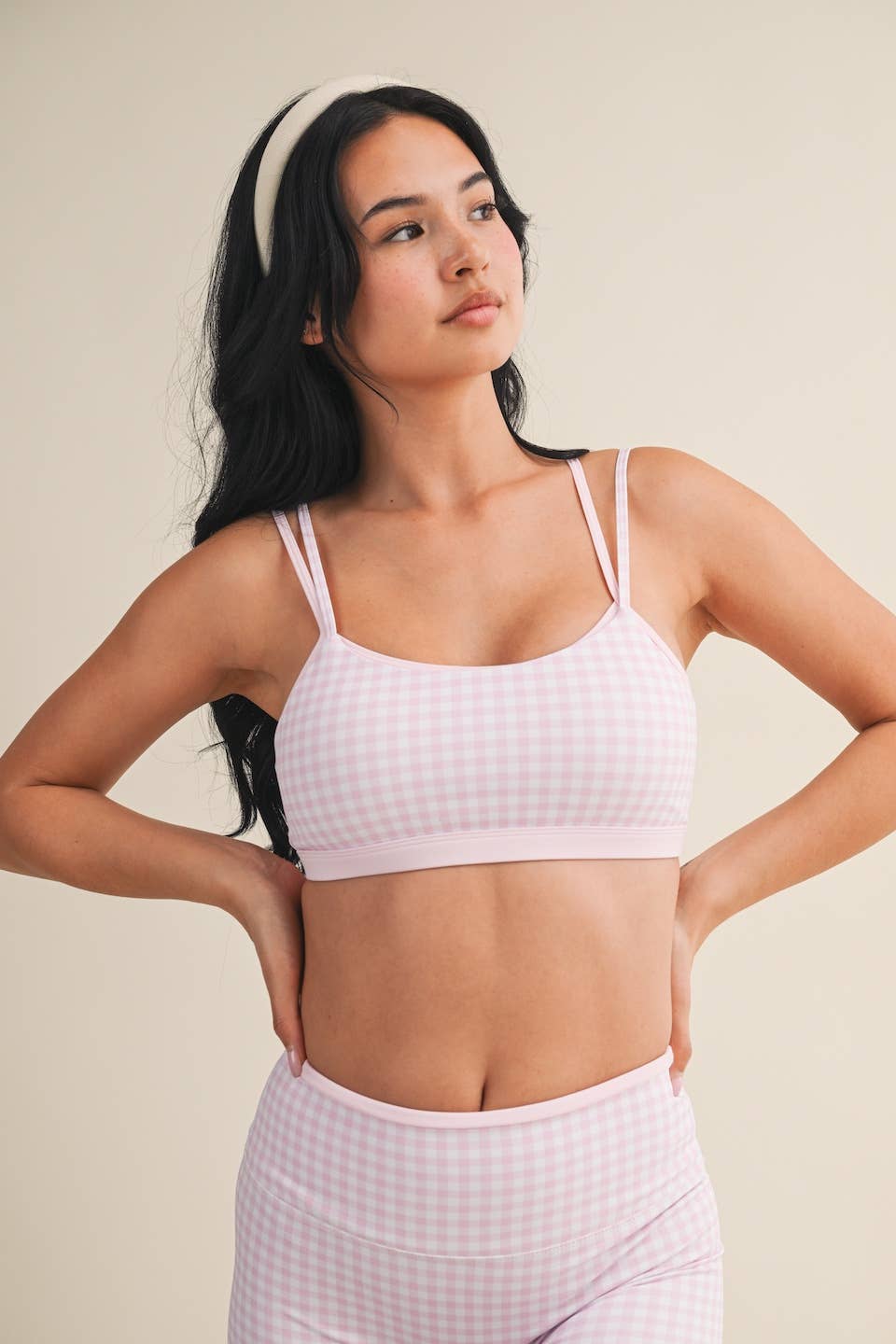 Gingham Print Double Layered Sports Bra