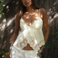 Babydoll Embroidered Mesh Lace Trim V-Neck Cami Top