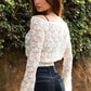 Maple Leaf Lace Boat Off-Shoulder Long Sleeve Top