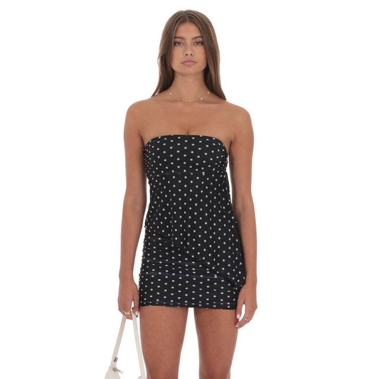 Polka Dot Mesh Strapless Skirt