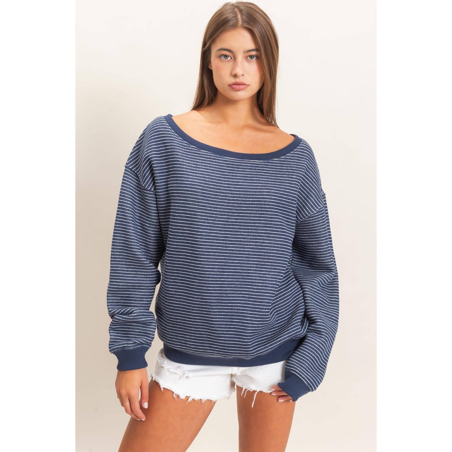Striped Off The Shoulder Sweatshirt