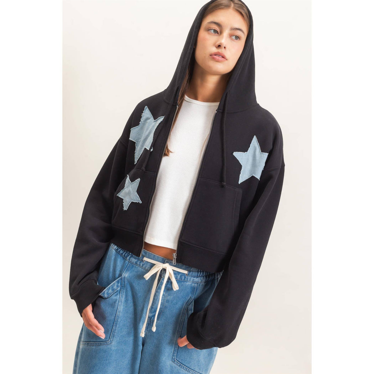 Star Patch Zip-Up Hoodie