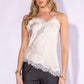LACE TRIM ASYMMETRIC HEM CAMI SATIN TOP