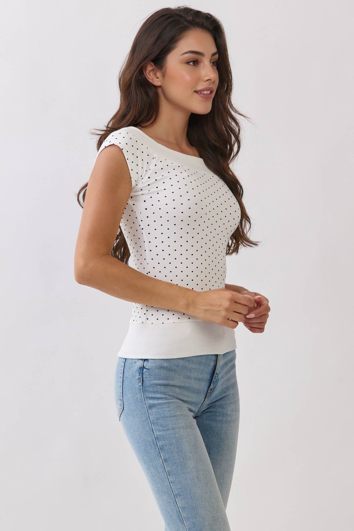 Polka Dot Boat neck Top