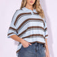 Striped Button Front Short Sleeve Sweater