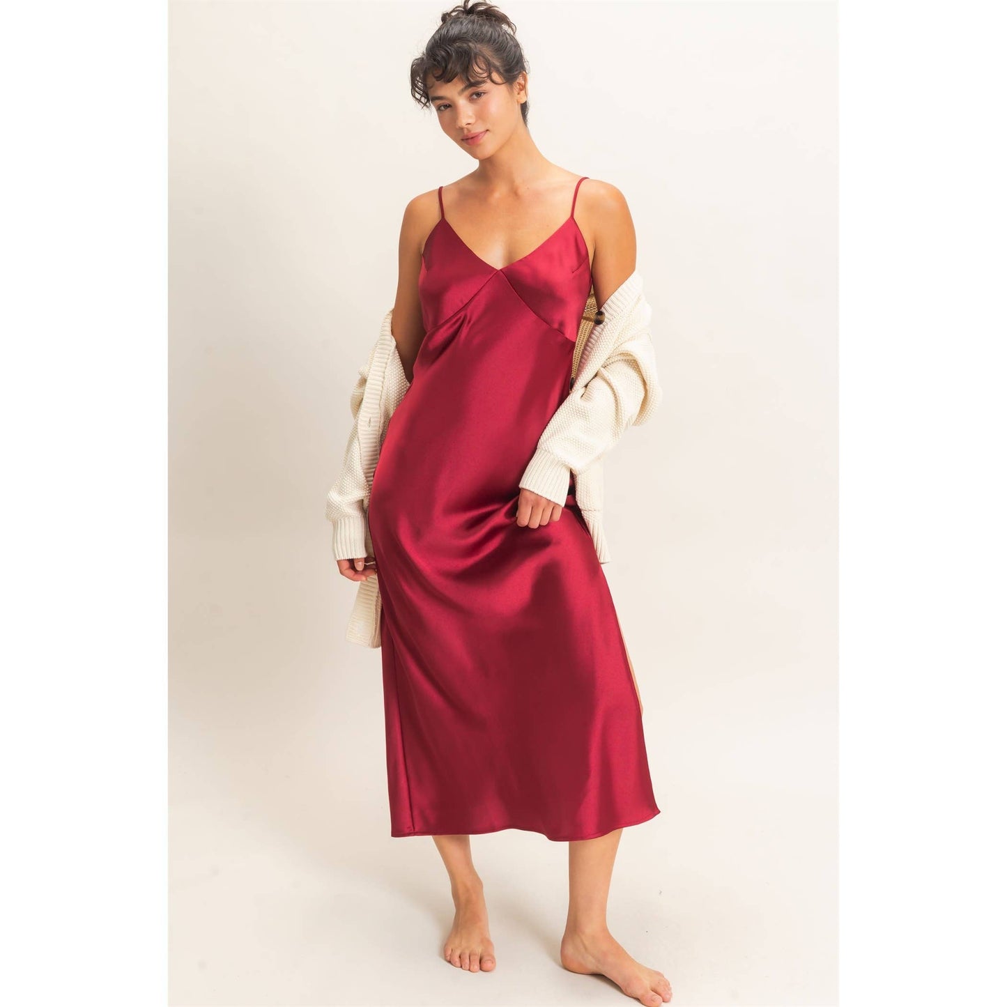 Satin V-Neck Slip Dress