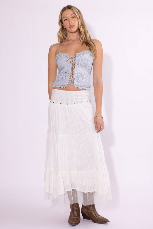Grommet + Detailed Haky Hem Maxi Skirt