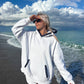 Pearl Grey Navy Blue Polka Dot Hoodie
