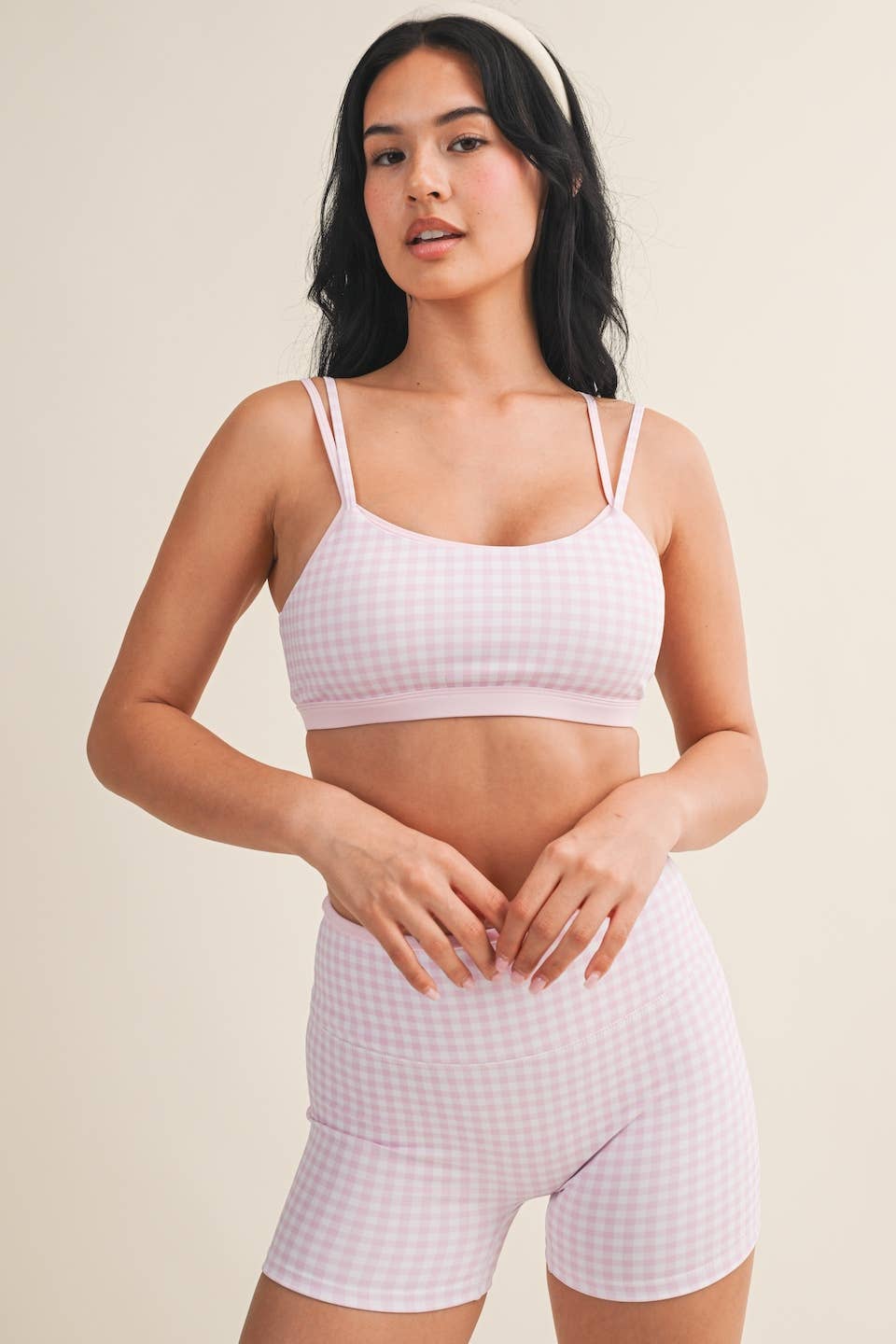 Gingham Print Double Layered Sports Bra